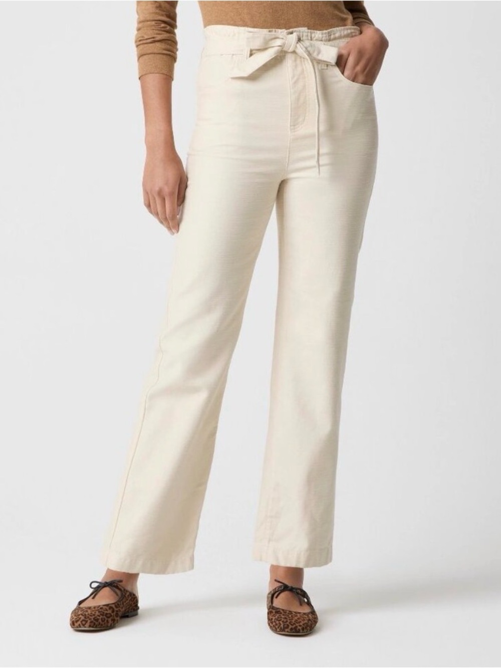 J. Crew Twill Paper Bag Full Length Pants with Belt tie Dusty Ivory Sz 14 EUC